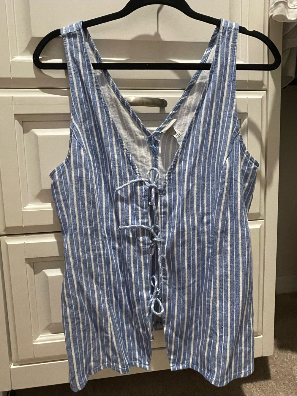 a new day Blue and White Striped Tie-Front Tank Top